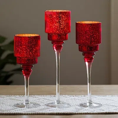 Kirkland's Optic Glass Stemmed Hurricanes In Red