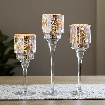 Kirkland's Optic Glass Stemmed Hurricanes In Silver