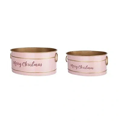 Kirkland's Oval Pink Iron Merry Christmas Baskets
