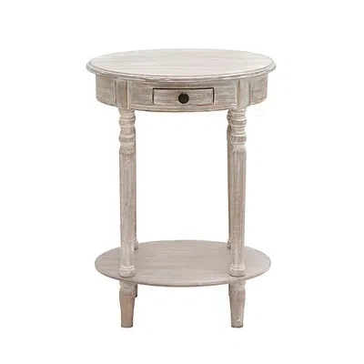 Kirkland's Oval Whitewashed Pine Wood Side Table In Neutral