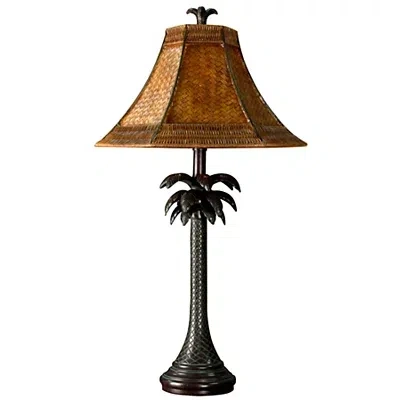 Kirkland's Palm Tree Table Lamp With Rattan Shade In Multi