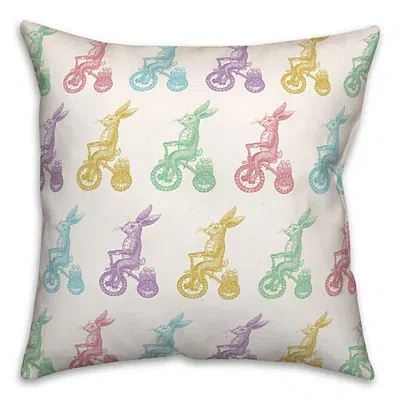 Kirkland's Pastel Bunnies On Bikes Outdoor Pillow In Multi