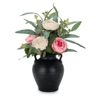Kirkland's Peonies Eucalyptus Arrangement In Black Vase In Multi