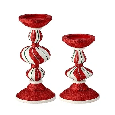 Kirkland's Peppermint Stripe Candle Holders In Red