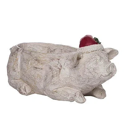 Kirkland's Pig With Christmas Hat Decorative Bowl In Gray