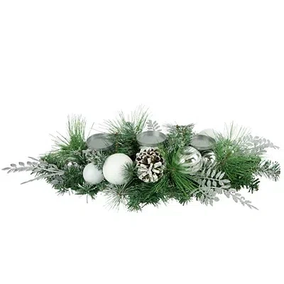 Kirkland's Pine And Ornament Candle Centerpiece In Green