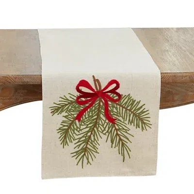 Kirkland's Pine Needle Red Bow Christmas Table Runner In White