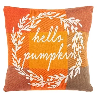 Kirkland's Plaid Hello Pumpkin Pillow In Orange