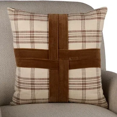 Kirkland's Plaid Velvet Cross Pillow In Brown