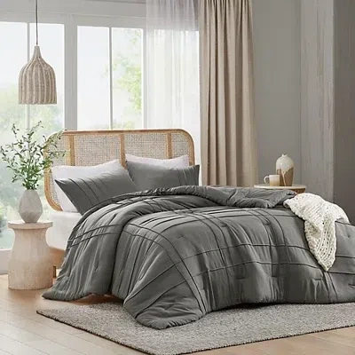Kirkland's Pleated Grid King Comforter Set In Gray