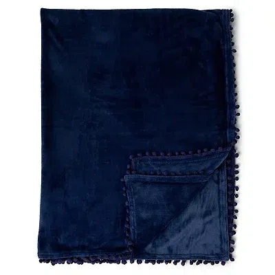 Kirkland's Plush Pom Throw In Blue