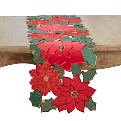Kirkland's Poinsettia And Holly Cutout Christmas Table Runner In Multi