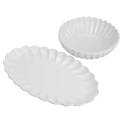 Kirkland's Porcelain Petal Serving Bowl & Platter Set In White