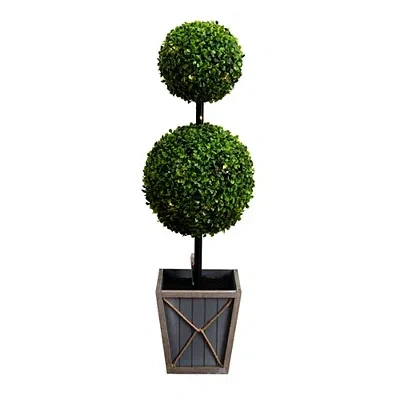 Kirkland's Pre-lit Double Boxwood Topiary In Planter In Gray