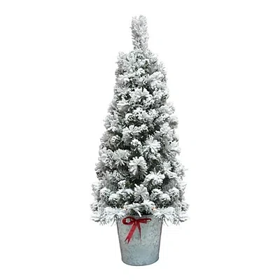 Kirkland's Pre-lit Flocked Pine Tree In Metal Pot In White