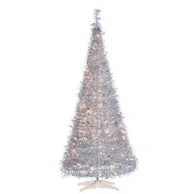 Kirkland's Pre-lit Silver Tinsel Pop-up Christmas Tree In Gray