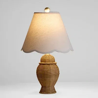 Kirkland's Rattan Ginger Jar Table Lamp In White