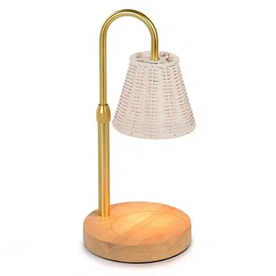 Kirkland's Rattan Shade Wood Candle Warmer Lamp In Gold