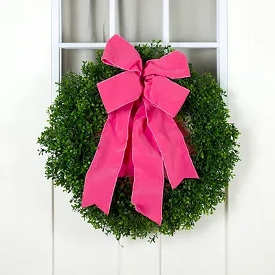 Kirkland's Real Touch Boxwood Wreath With Pink Bow In Multi