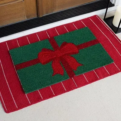 Kirkland's Red Present Doormat In Multi