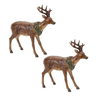 Kirkland's Reindeer With Wreath Figurines In Brown
