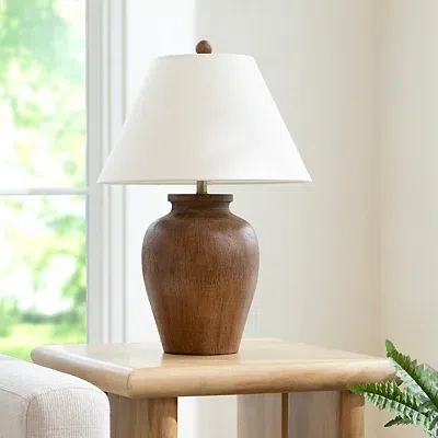 Kirkland's Resin Wood Finish Table Lamp In White
