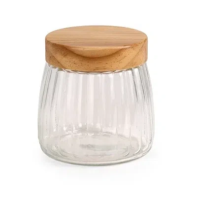Kirkland's Ribbed Glass Canister With Wood Lid In Transparent
