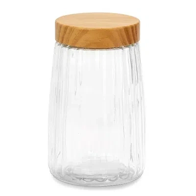 Kirkland's Ribbed Glass Canister With Wood Lid In Transparent
