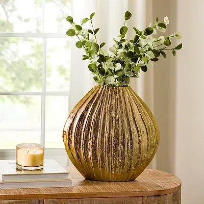 Kirkland's Ribbed Metal Vase In Gold