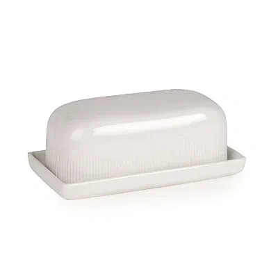Kirkland's Ribbed Stoneware Butter Dish In White