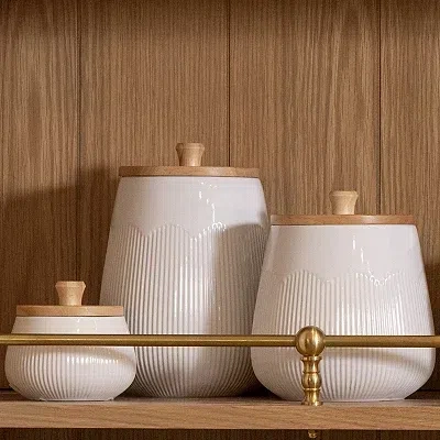 Kirkland's Ribbed Stoneware Canisters In White