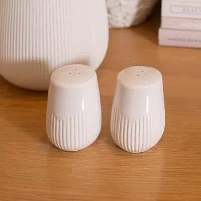 Kirkland's Ribbed Stoneware Salt And Pepper Shaker Set In White