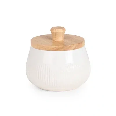 Kirkland's Ribbed Stoneware Salt Cellar In White