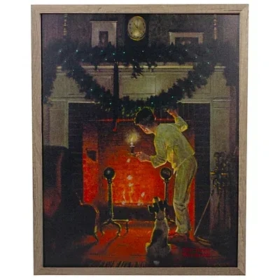 Kirkland's Rockwell Boy Waiting By Fireplace Led Canvas Print In Multi