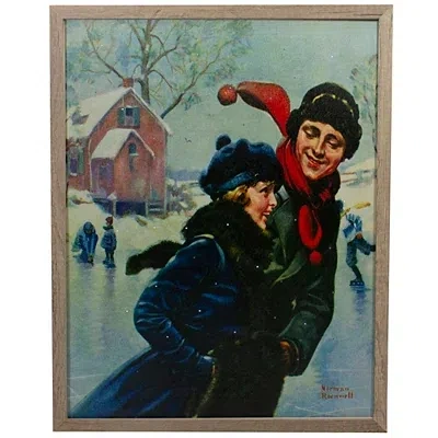 Kirkland's Rockwell Couple Ice Skating Led Canvas Art Print In Multi