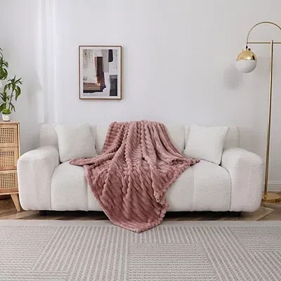 Kirkland's Rose Blaise Faux Fur Ribbed Throw In Pink