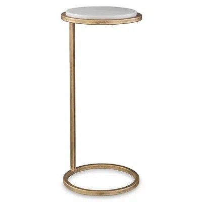 Kirkland's Round Aged Gold And Marble Accent Table In Pink