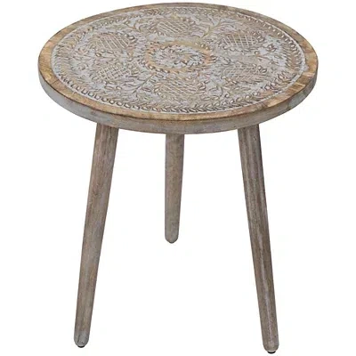 Kirkland's Round Antique Gray Engraved Accent Table