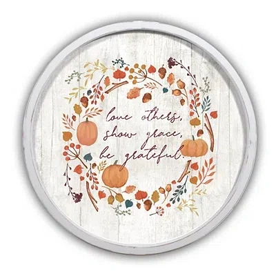 Kirkland's Round Be Grateful White Framed Wall Plaque