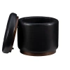 Kirkland's Round Black Faux Leather Storage Ottoman In Black