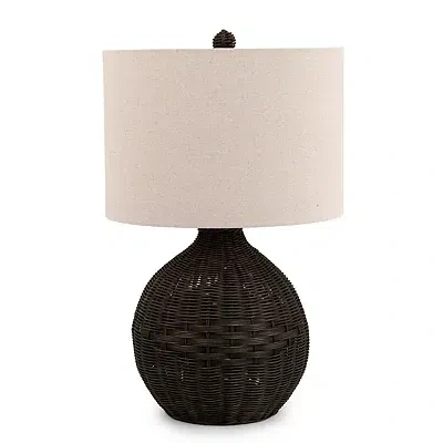Kirkland's Round Black Rattan Base Table Lamp In Brown