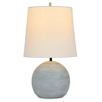 Kirkland's Round Blue Ribbed Cement Table Lamp In White