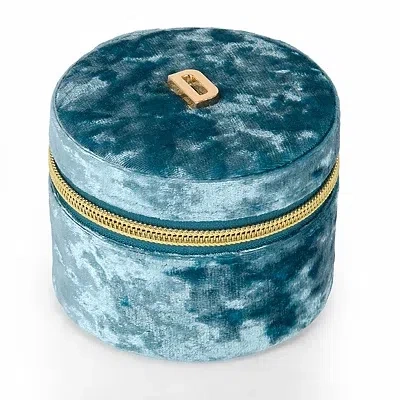 Kirkland's Round Blue Velvet Monogram D Jewelry Box