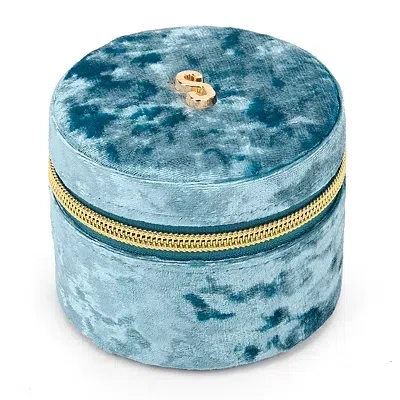 Kirkland's Round Blue Velvet Monogram S Jewelry Box