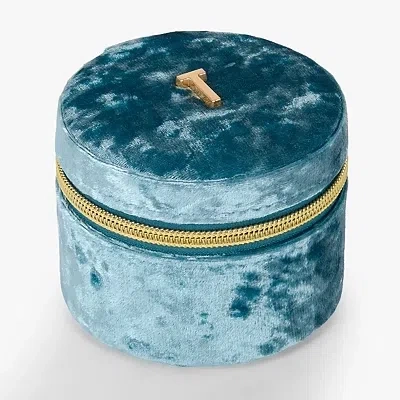 Kirkland's Round Blue Velvet Monogram T Jewelry Box
