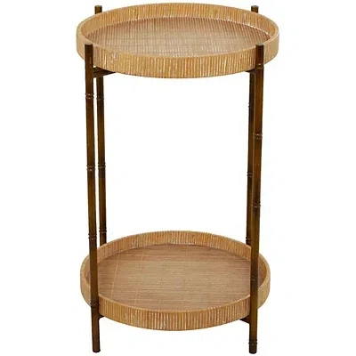 Kirkland's Round Brown Rattan 2-tier Side Table