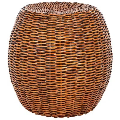 Kirkland's Round Brown Rattan Barrel Accent Table