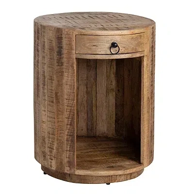 Kirkland's Round Brown Wood Accent Table In Multi