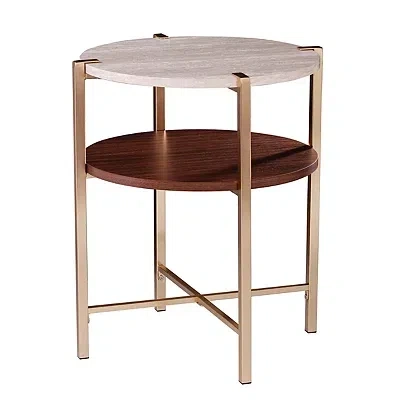 Kirkland's Round Gold 2-tier Accent Table In White