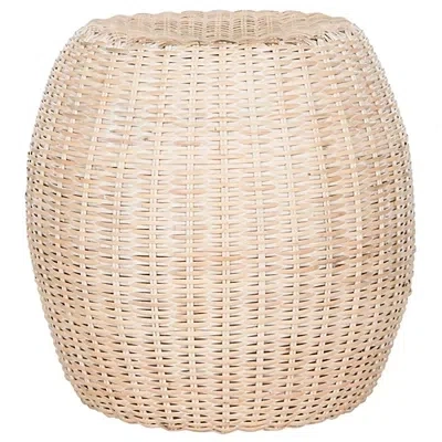 Kirkland's Round Ivory Rattan Barrel Accent Table In Neutral